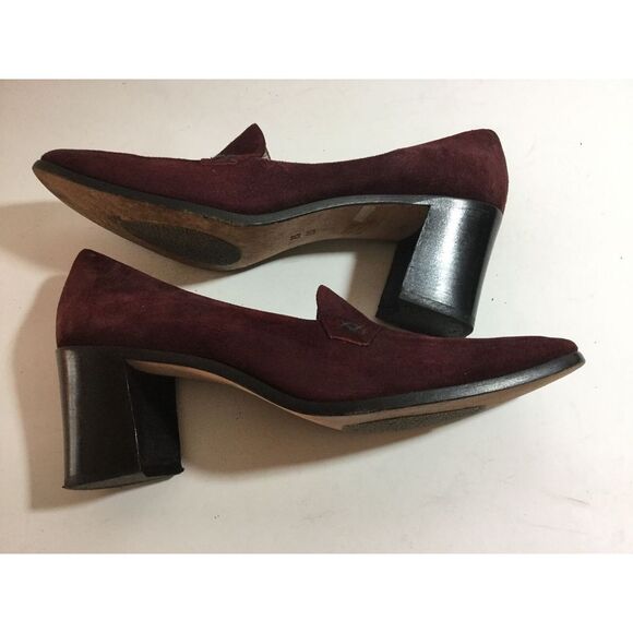 Womens Cole Haan suede Pumps shoes Leather Purple  Slip On Chunky Heels  8.5 AA - Picture 5 of 8